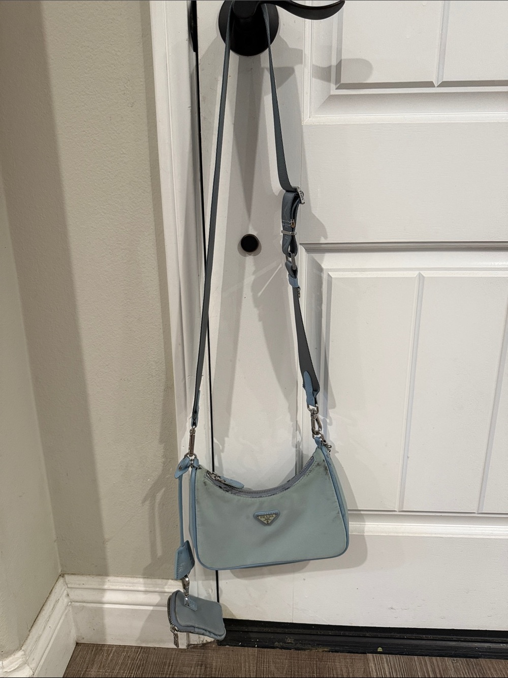 Prada Powder Blue Nylon Shoulder Bag with Coin Pouch